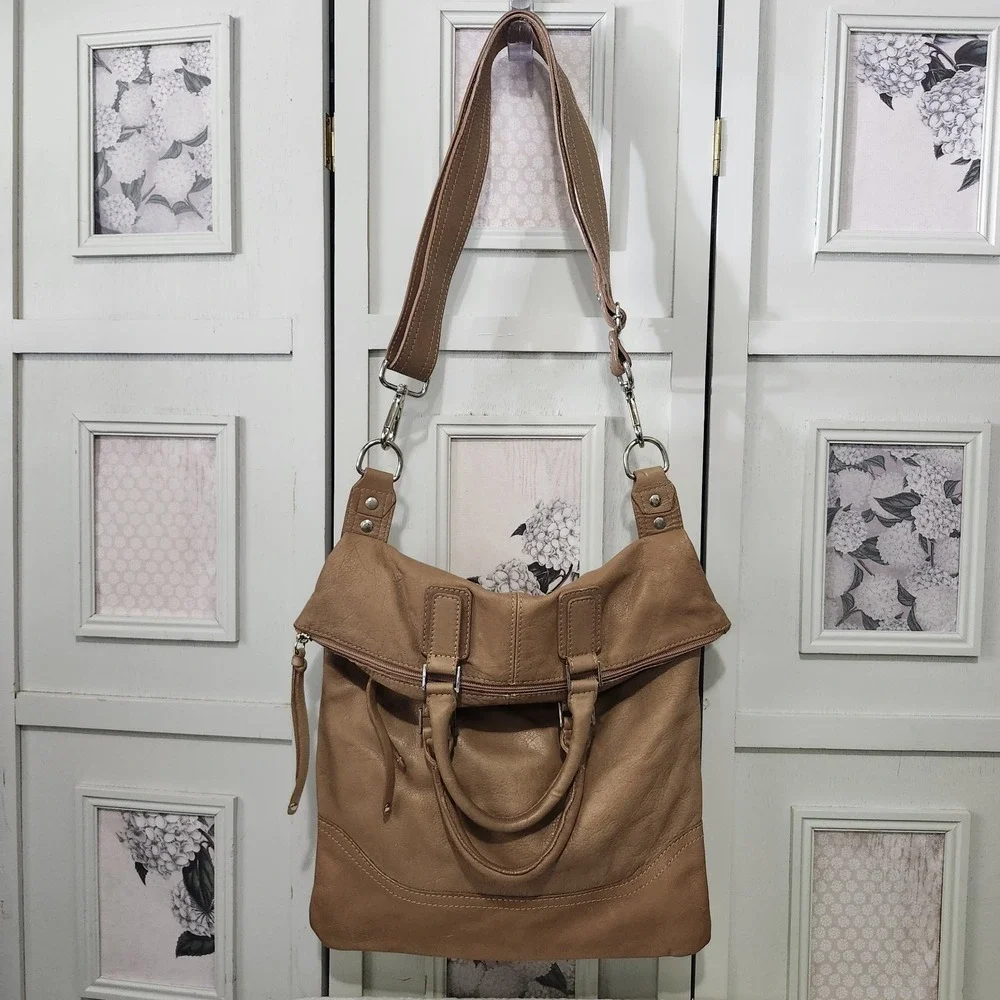 Maurizio Taiuti Brown Leather Convertible Foldover Messenger Bag Made In Italy‎
